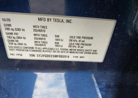 2021 Tesla Model Y Long Range Dual Motor All-Wheel Drive from USA, damaged, VIN 5YJYGDEE5MF065914
